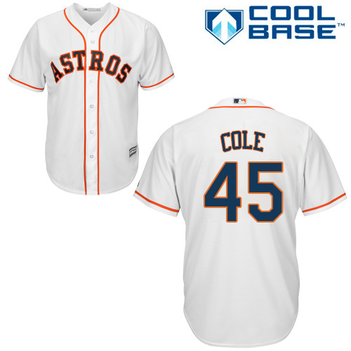 Astros #45 Gerrit Cole White Cool Base Stitched Youth MLB Jersey - Click Image to Close
